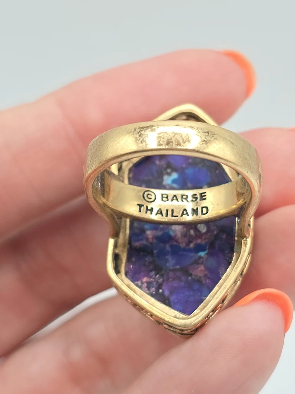 Barse Purple Turquoise Ring Bronze Color Enhanced Statement Size 9.75 - Picture 9 of 11